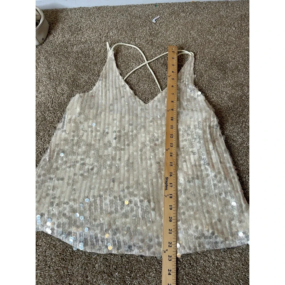 On Two Fifth sparkly sequined top strappy cream/gold shimmer  SZ M sleeveless - Picture 8 of 10